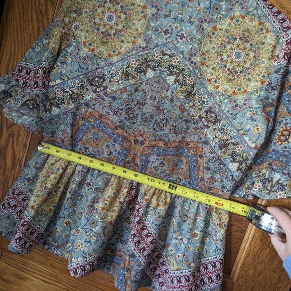 BCBGeneration Floral Abstract Corset V-Neck Peplum Flowy Blouse Women's Medium - Picture 8 of 9